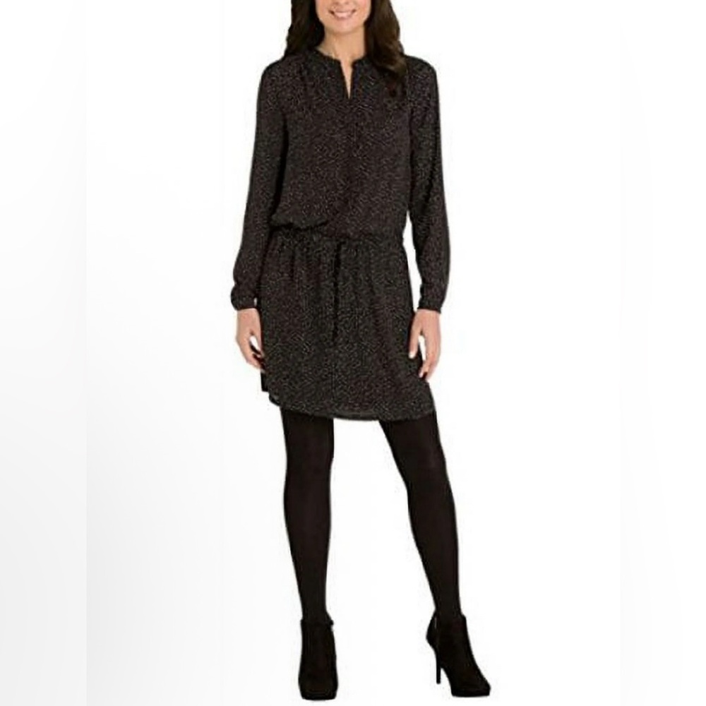 Hillary Radley Chic Black Long Sleeve Polka Dot Tunic Blouse Dress SzS